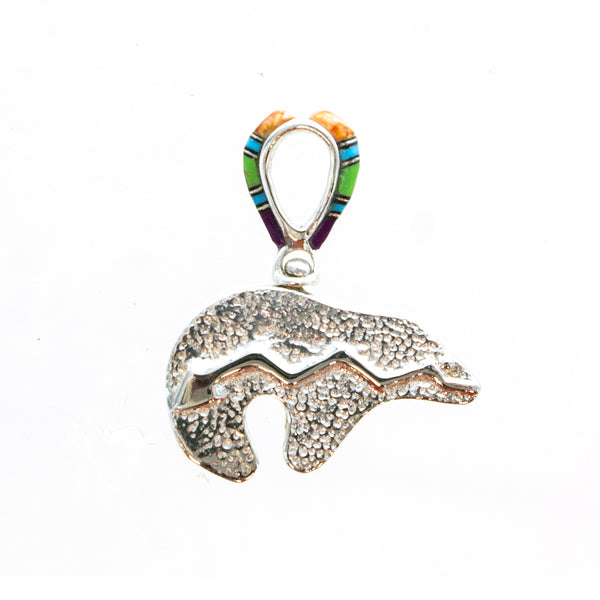 SS Multicolor Inlay Reversible Bear Pendant