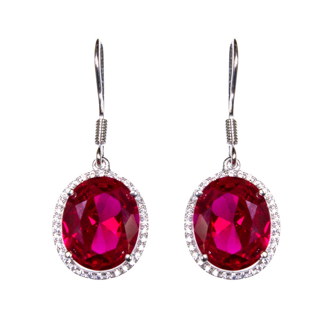 Sterling Silver Created Ruby & CZ Earrings