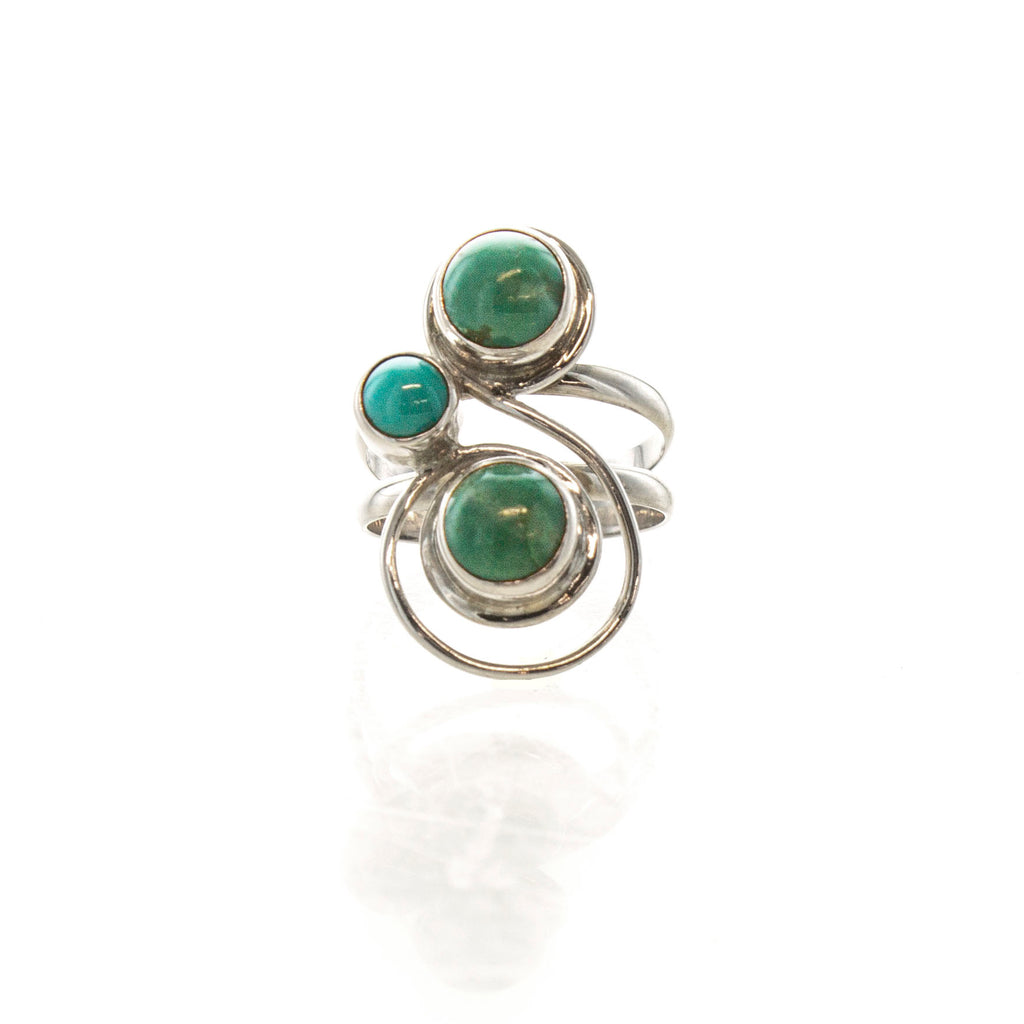 SS 3 Turquoise Swirl Ring (Size 6)