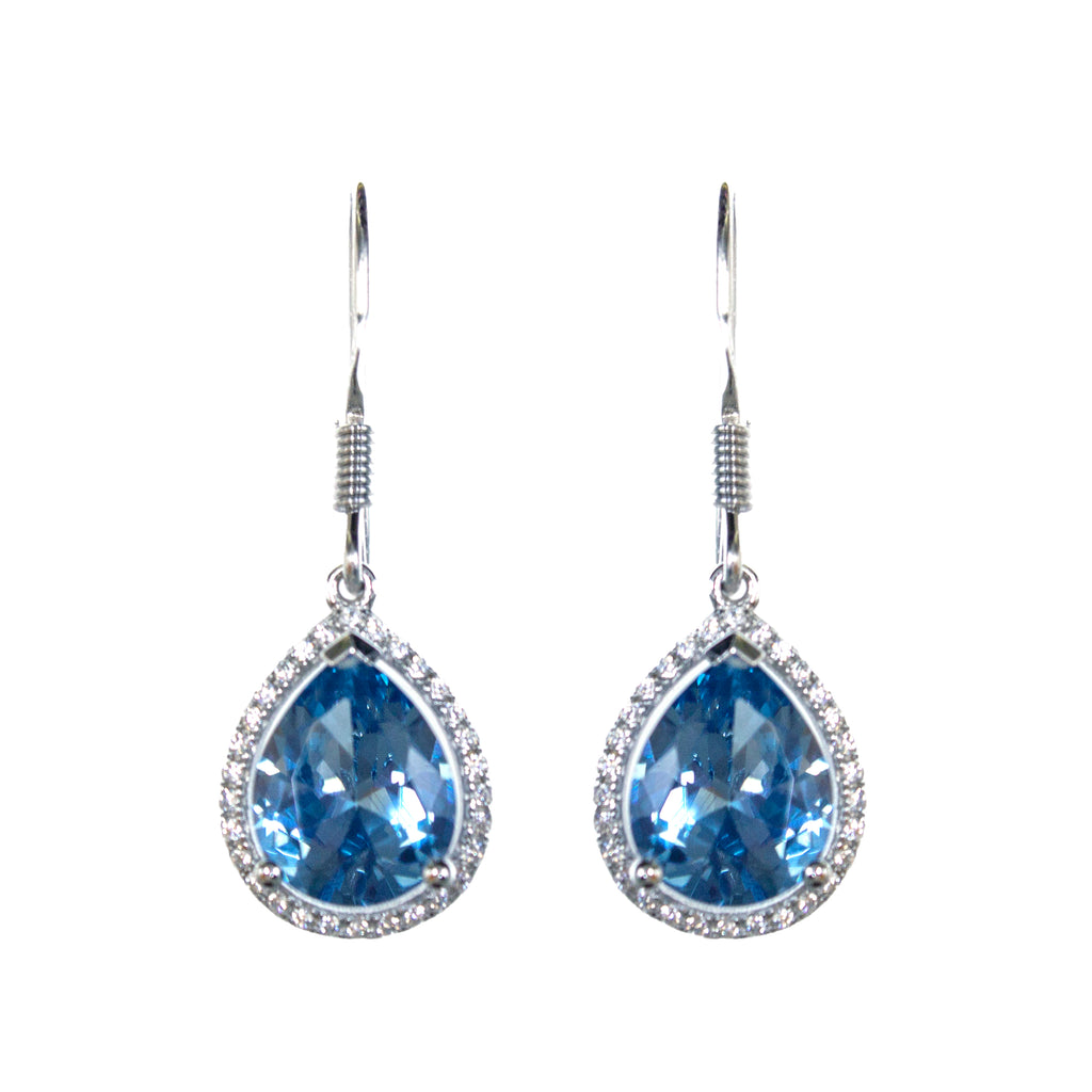 Sterling Silver Created Aquamarine & CZ Earrings