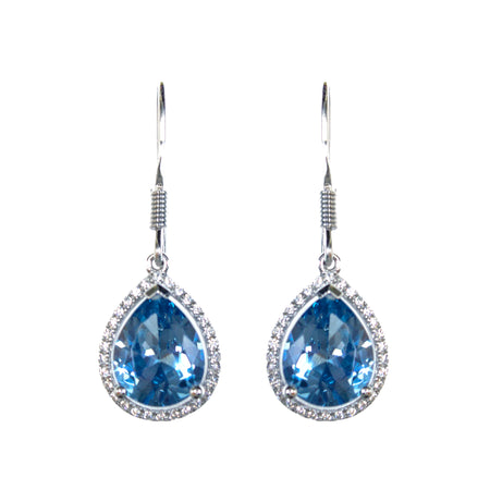 14KW Aquamarine Oval Drop Earrings