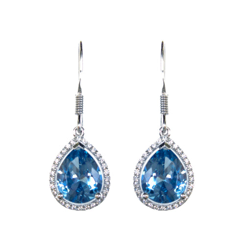 Sterling Silver Created Aquamarine & CZ Earrings