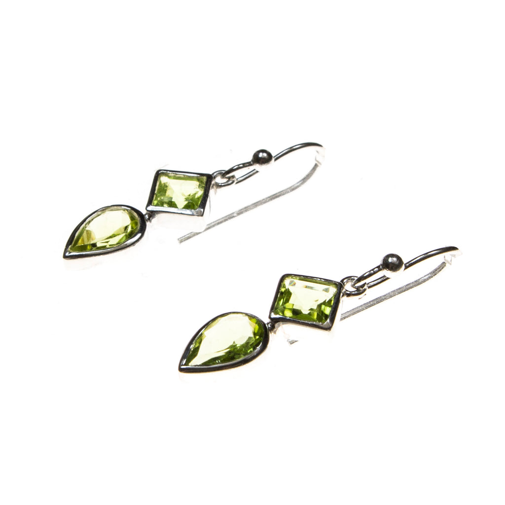 SS Square and Pear Peridot Earrings