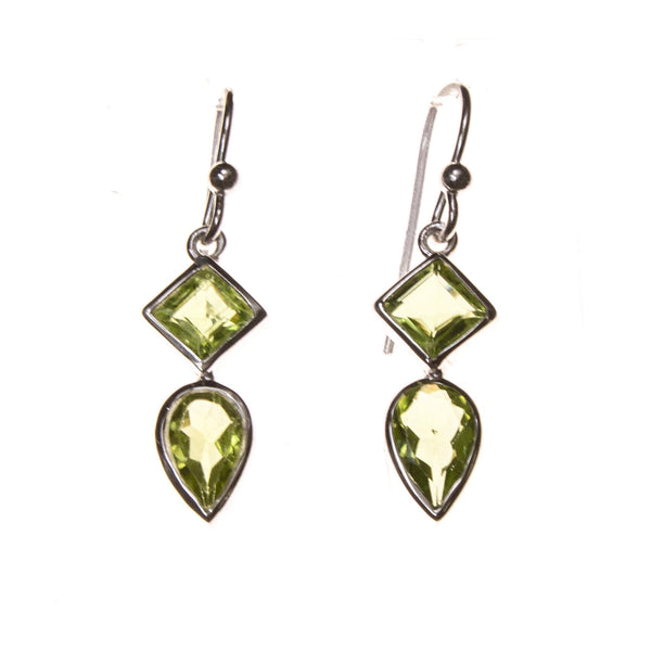 SS Square and Pear Peridot Earrings