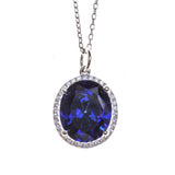 SS Created Tanzanite Oval w/ CZ Necklace