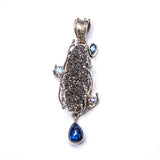 SS Black Druzy, Kyanite & Blue Topaz Twig Pendant