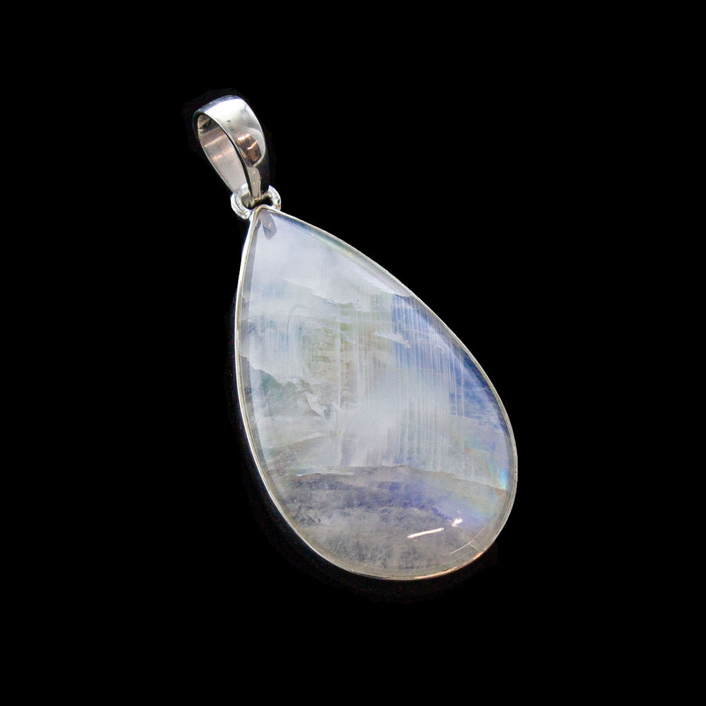 SS Large Pear Rainbow Moonstone Bezel Pendant