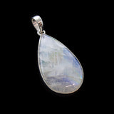 SS Large Pear Rainbow Moonstone Bezel Pendant