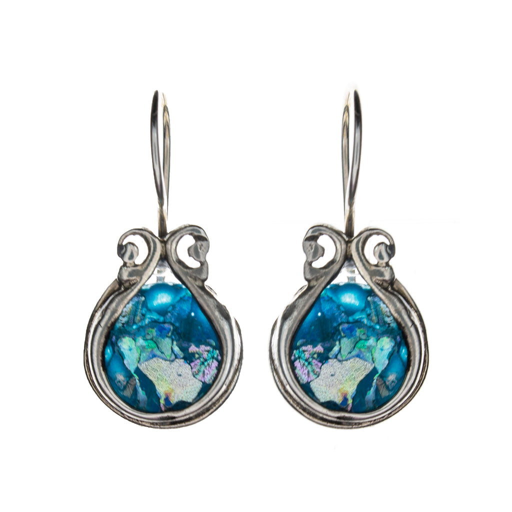 Sterling Silver Roman Glass Earrings