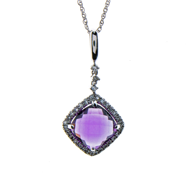 14K White Gold Amethyst Square Necklace
