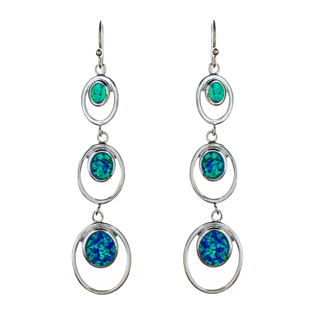 Sterling Silver Created Opal Earrings