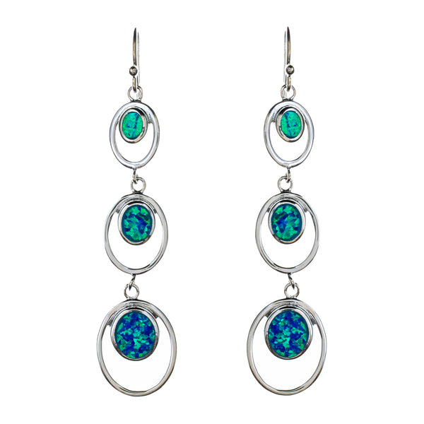 Sterling Silver Created Opal Earrings