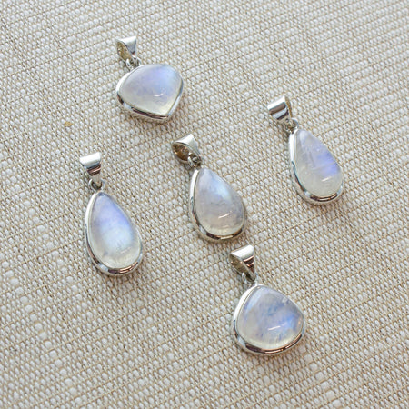 SS Dainty Pear & Square Rainbow Moonstone Necklace