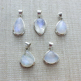SS Small Indian Rainbow Moonstone Cabochon Pendants