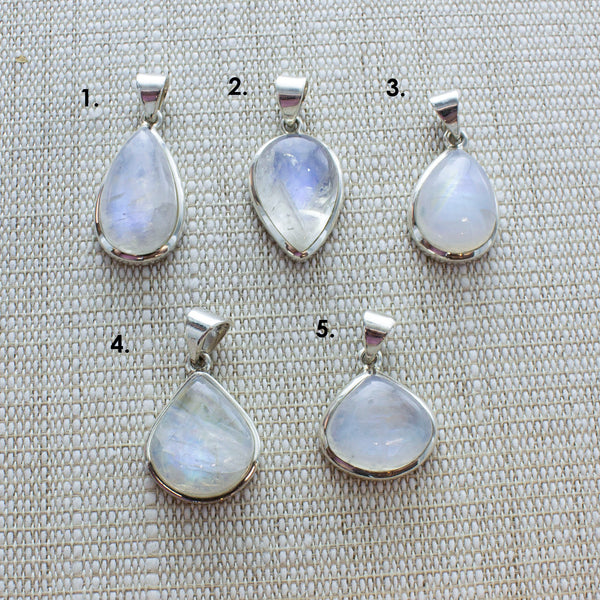 SS Small Indian Rainbow Moonstone Cabochon Pendants