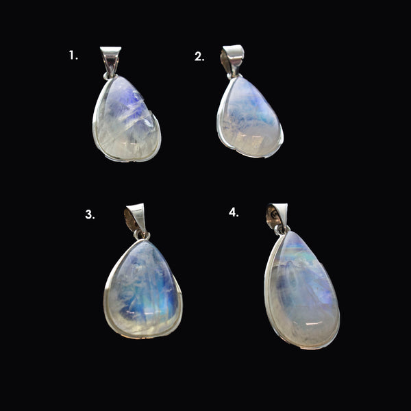 SS Medium Indian Rainbow Moonstone Pear Pendants