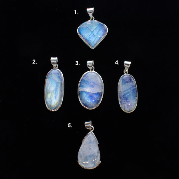 SS Medium Indian Rainbow Moonstone Cabochon Pendants