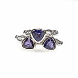 SS Textured Wavy Iolite Trillion Ring Stack (Set of 3. Size 7 3/4)