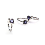 SS Textured Wavy Iolite Trillion Ring Stack (Set of 3. Size 7 3/4)