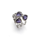 SS Textured Wavy Iolite Trillion Ring Stack (Set of 3. Size 7 3/4)
