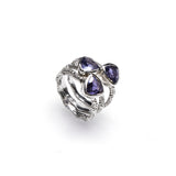 SS Textured Wavy Iolite Trillion Ring Stack (Set of 3. Size 7 3/4)