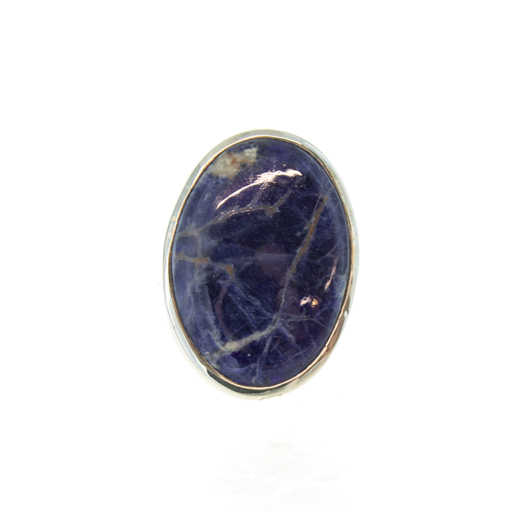 SS Sodalite Oval Bezel Ring (Size 7)