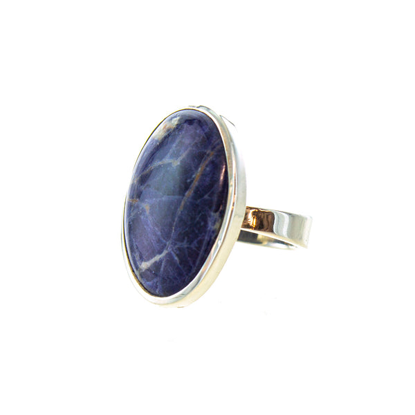 SS Sodalite Oval Bezel Ring (Size 7)