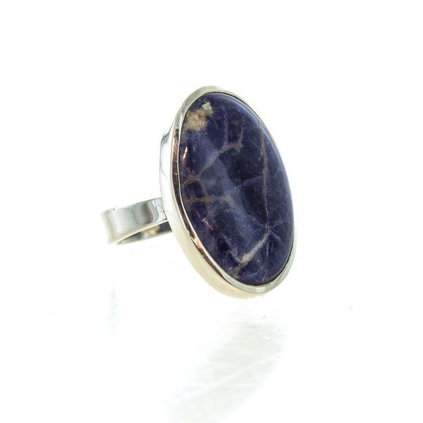 SS Sodalite Oval Bezel Ring (Size 7)