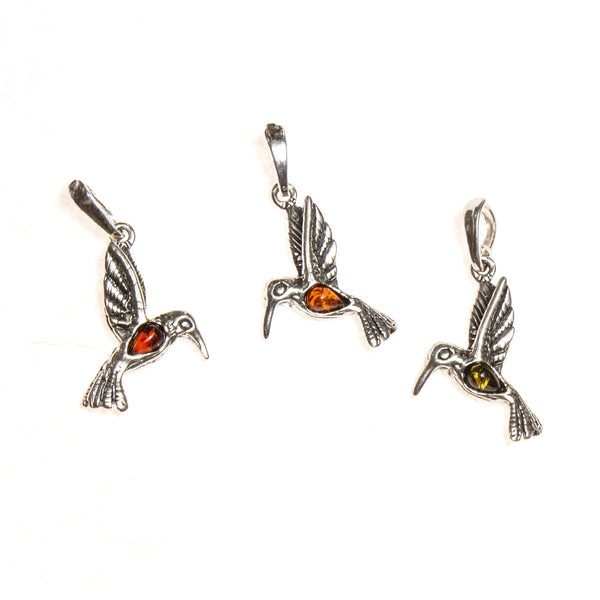 SS Tiny Amber Hummingbird Pendant