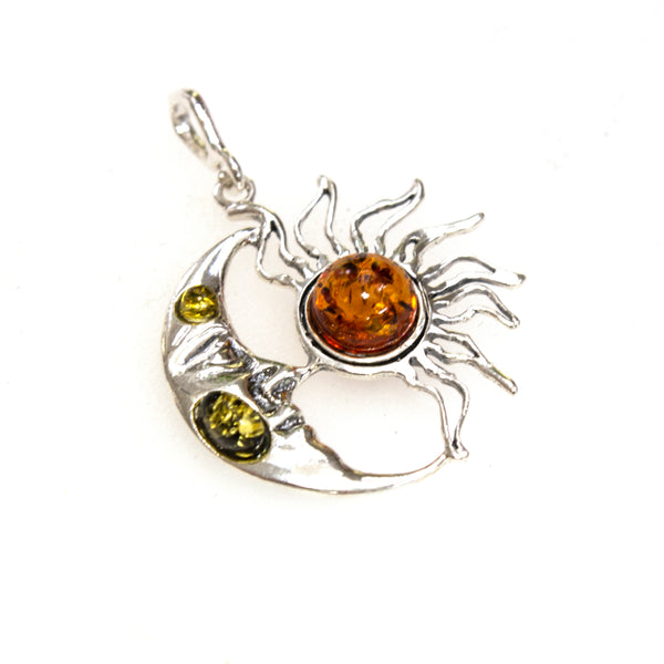 SS Amber Sun & Moon Pendant
