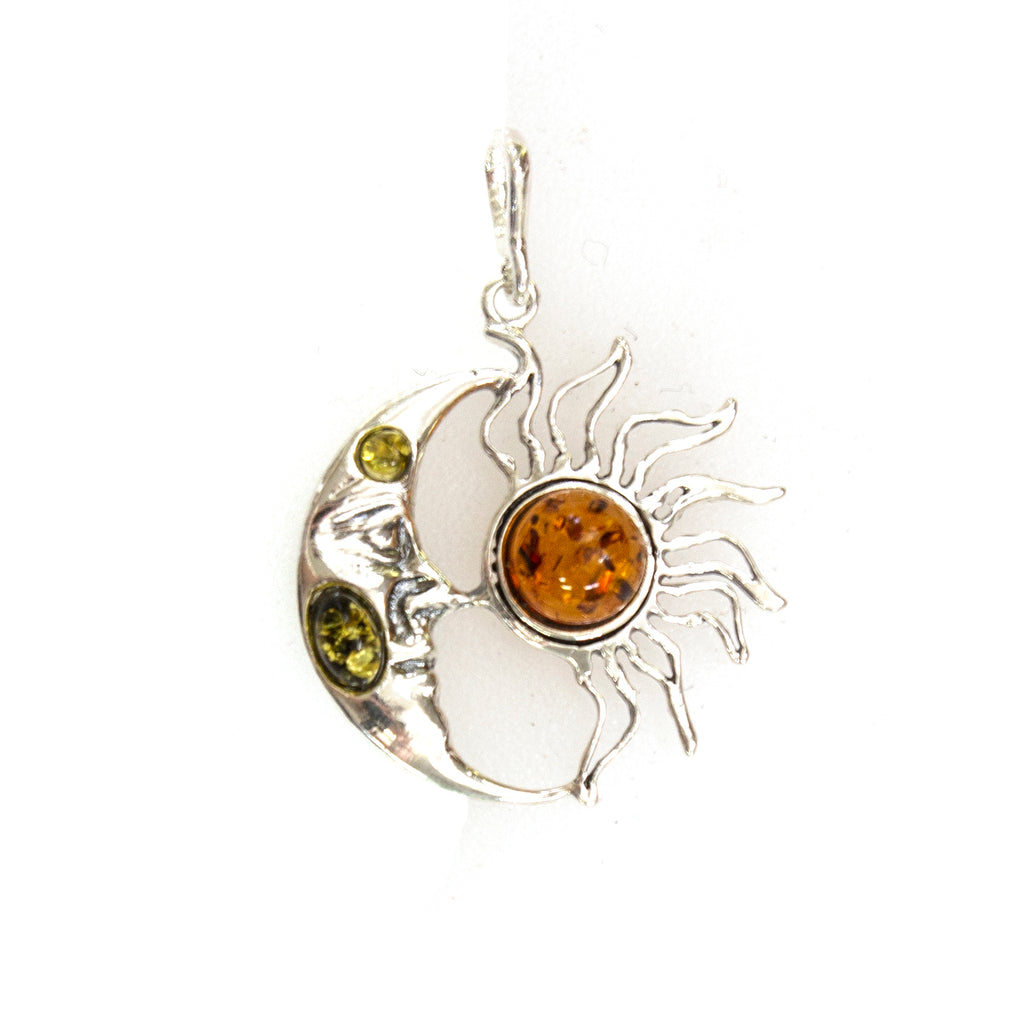 SS Amber Sun & Moon Pendant