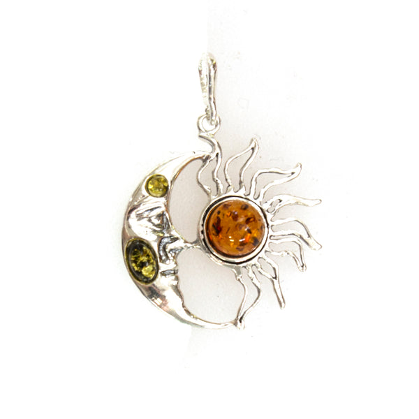 SS Amber Sun & Moon Pendant