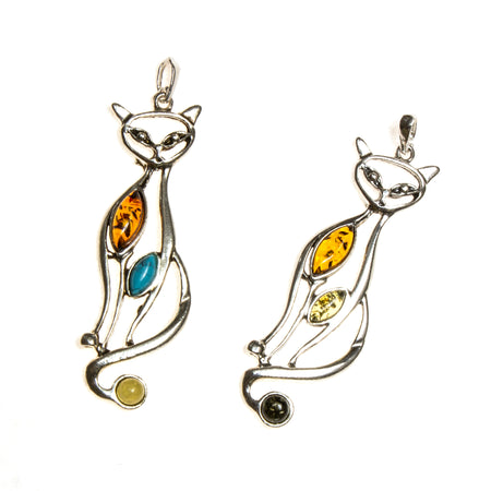 SS Turquoise & Created Opal Inlay Cat Earrings