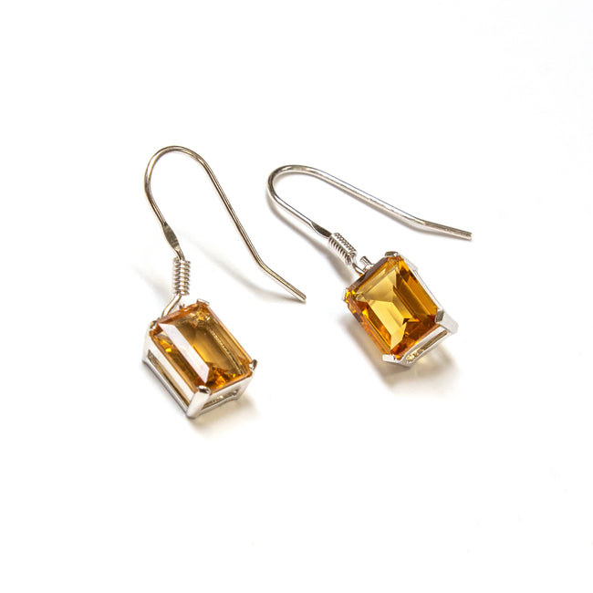 SS Created Citrine Rectangle Earrings