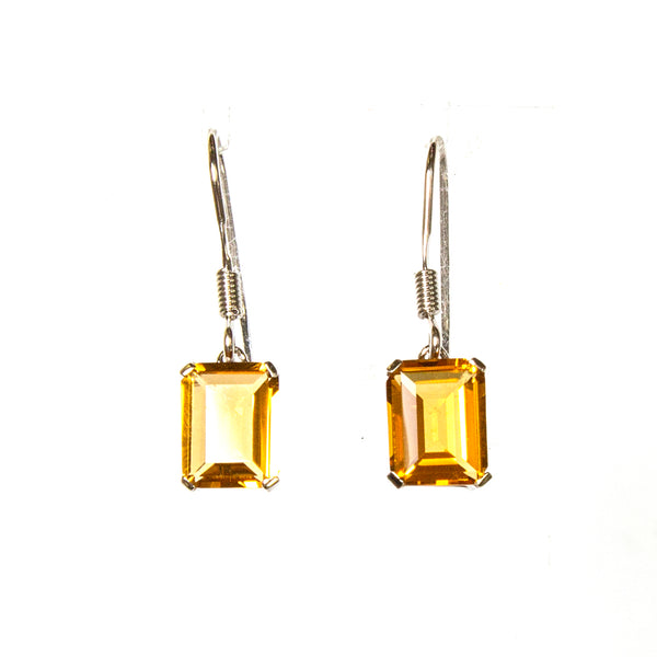 SS Created Citrine Rectangle Earrings