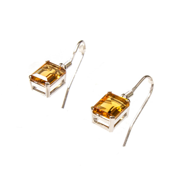 SS Created Citrine Rectangle Earrings