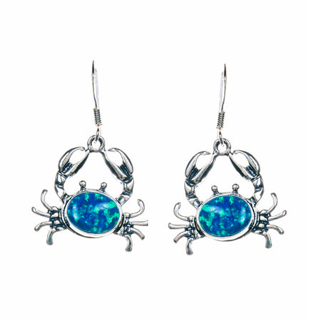 Sterling Silver Created Opal Crab Dangle Earrings