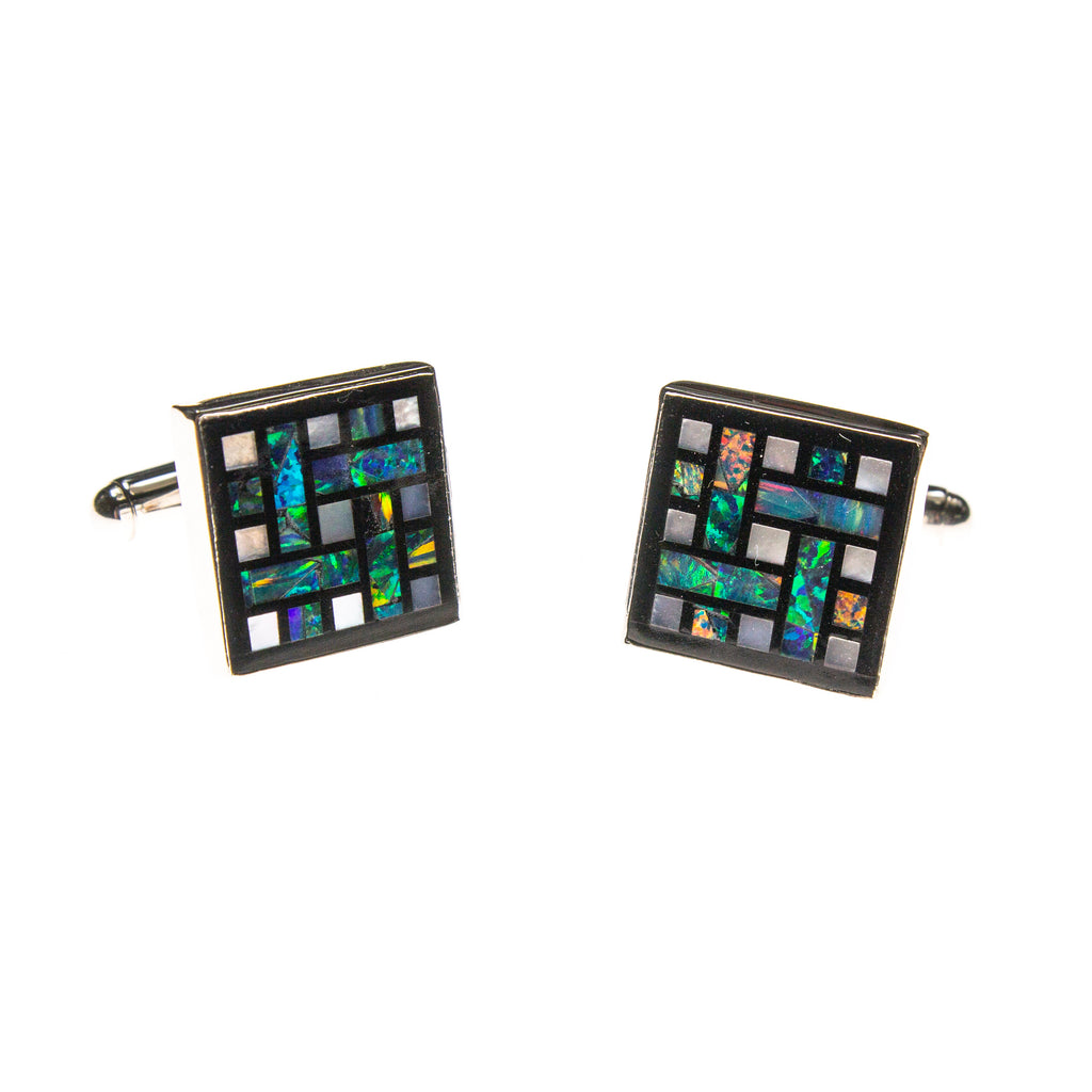 SS Mod Square Opal/Pearl/Onyx Cuff Links