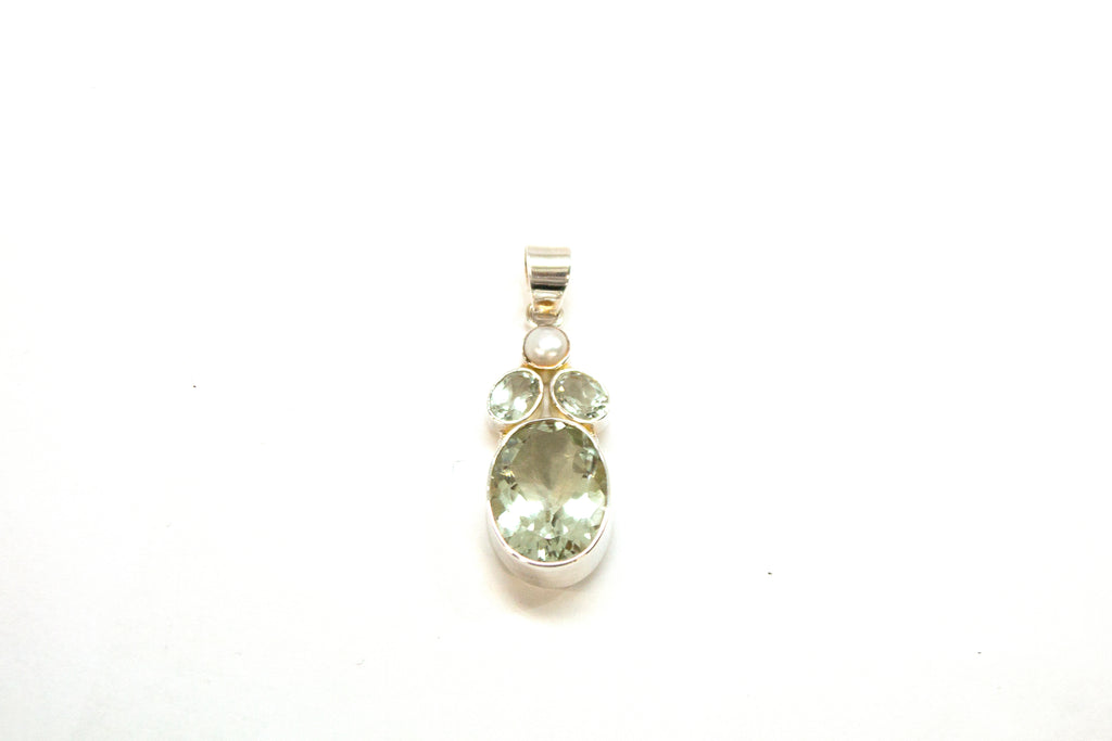 SS Green Amethyst and Pearl Pendant