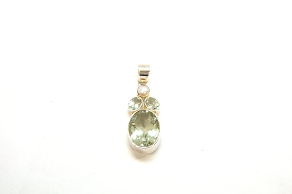 SS Green Amethyst and Pearl Pendant