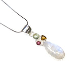SS Rainbow Moonstone & Tourmaline Trio Pendant/Necklace