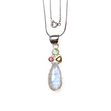 SS Rainbow Moonstone & Tourmaline Trio Pendant/Necklace