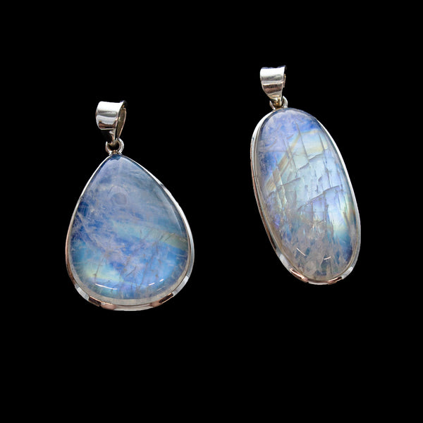 SS Large Indian Rainbow Moonstone Pendants