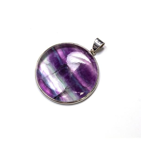 SS Large Round Striped Fluorite Pendant
