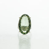 SS Large Pronged Green Amethyst Ring (Size 6.5)