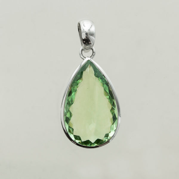 SS Green Amethyst Pear Bezel Pendant