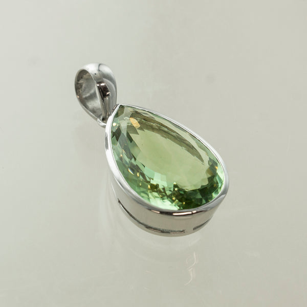 SS Green Amethyst Pear Bezel Pendant