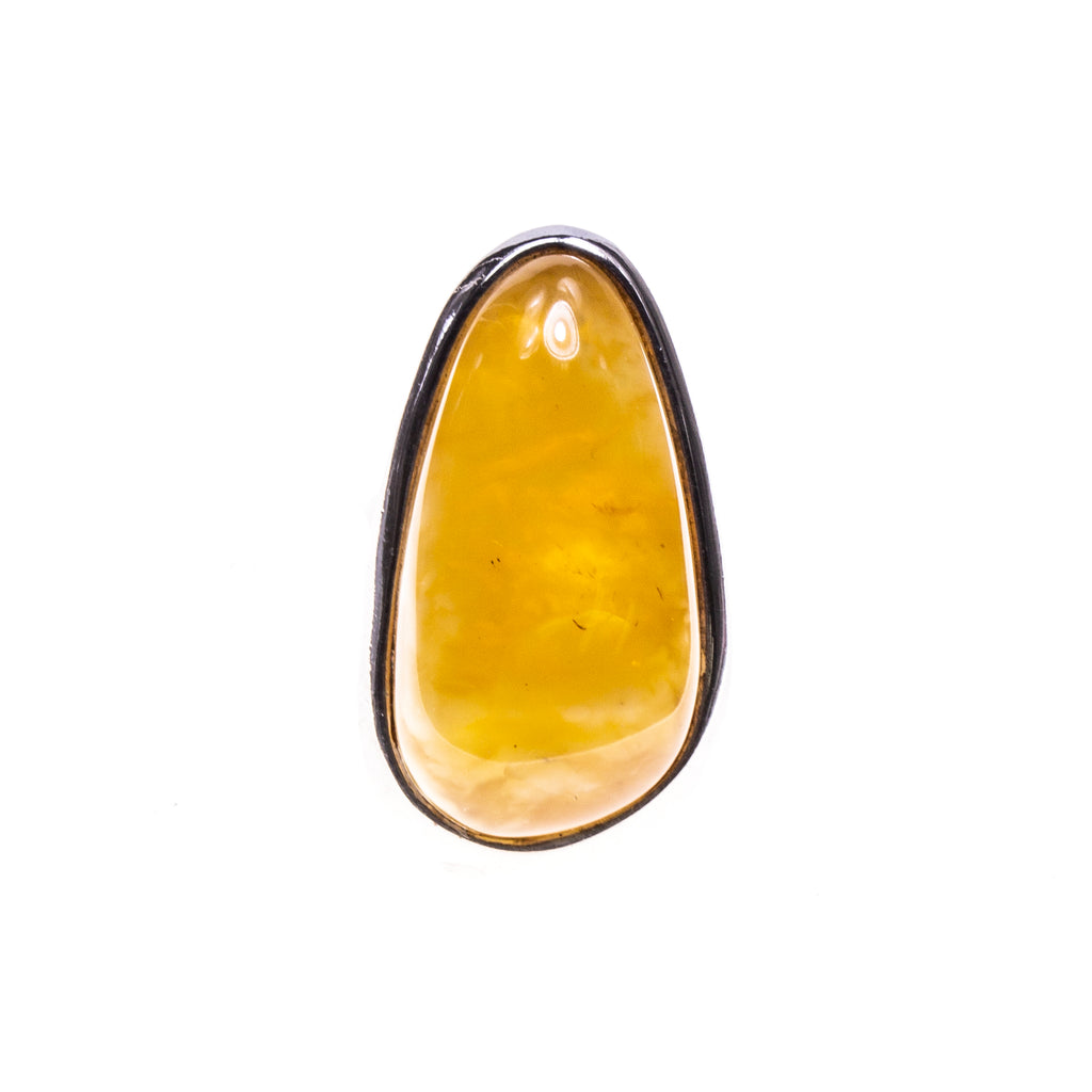 SS Butterscotch Amber Bezel Adjustable Ring