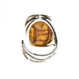 SS Round Butterscotch Amber Adjustable Ring