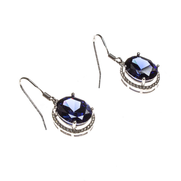 SS Created Tanzanite CZ Oval Earrings